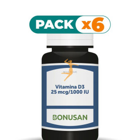 Pack 6x VITAMINA D3 25Mcg/1000UI 90 CÁPSULAS BONUSAN