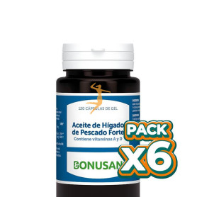 Pack 6x ACEITE DE HIGADO DE PESCADO FORTE 120 PERLAS BONUSAN