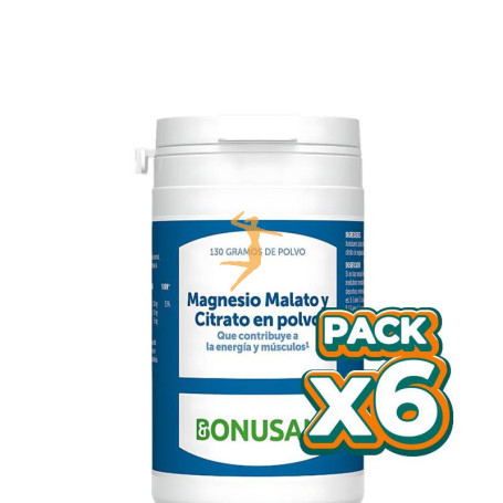 Pack 6x MAGNESIO, MALATO Y CITRATO EN POLVO 130 GR BONUSAN