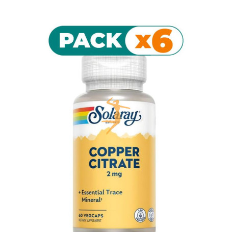 Pack 6x COBRE CITRATO 2Mg. 60 CÁPSULAS VEGETALES SOLARAY
