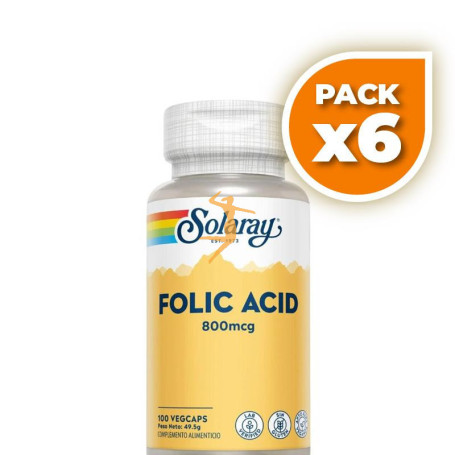 Pack 6x ACIDO FOLICO 800Mcg. 100 CAPSULAS VEGETALES SOLARAY