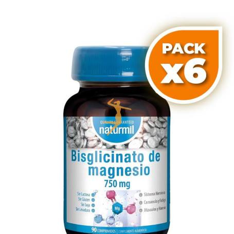 Pack 6x BISGLICINATO DE MAGNESIO 750MG 90 COMPRIMIDOS NATURMIL