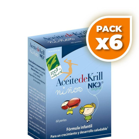 Pack 6x ACEITE DE KRILL NIÑOS 60 PERLAS 300Mg. CIENPORCIEN NATURAL