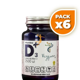 Pack 6x VITAMINA D3 2.500UI 30 CÁPSULAS VEGGUNN