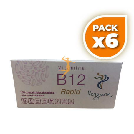 Pack 6x VITAMINA B12 RAPID 1000Mcg 100 COMPRIMIDOS VEGGUNN