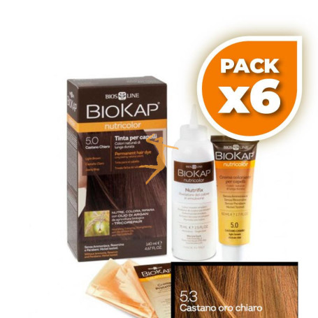 Pack 6x TINTE NUTRICOLOR 5.3 CASTAÑO CLARO DORADO 140Ml. BIOKAP