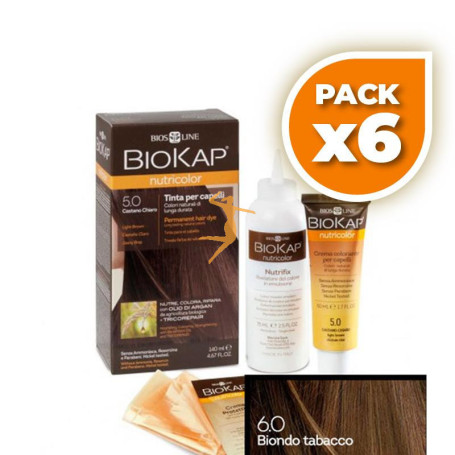 Pack 6x TINTE NUTRICOLOR 6.0 RUBIO TABACO 140Ml. BIOKAP