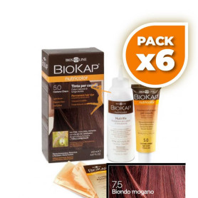 Pack 6x TINTE NUTRICOLOR 7.5 RUBIO CAOBA 140Ml. BIOKAP