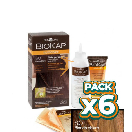 Pack 6x TINTE NUTRICOLOR 8.0 RUBIO CLARO 140Ml. BIOKAP