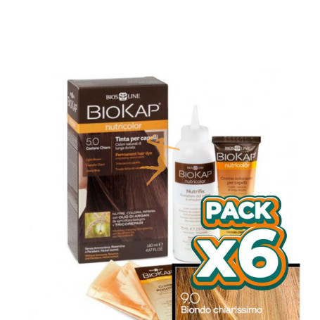 Pack 6x TINTE 9.0 RUBIO MUY CLARO 140Ml. BIOKAP