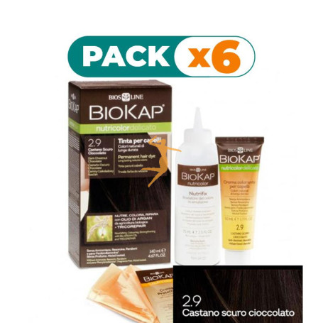 Pack 6x TINTE NUTRICOLOR DELICATO 2.9 CASTAÑO OSCURO CHOCOLATE 140Ml. BIOKAP