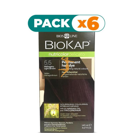 Pack 6x TINTE NUTRICOLOR DELICATO 5.5 CASTAÑO CLARO CAOBA 140Ml. BIOKAP