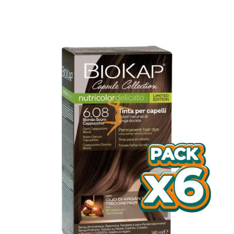 Pack 6x DELICATO 6.08 RUBIO OSCURO CAPUCHINO ED. LIMITADA 140ML BIOKAP