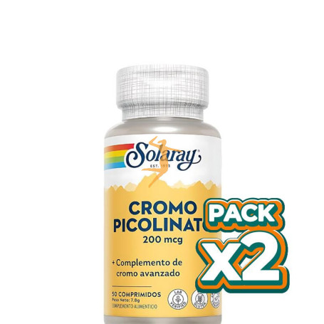 Pack 2x CHROMIUM PICOLINATE 200Mcg. 50 TABLETAS SOLARAY
