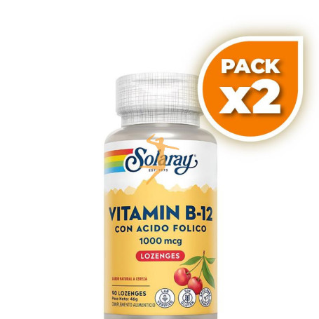 Pack 2x VIT.B12 CON ÁCIDO FÓLICO 1000Mcg. 90 COMPRIMIDOS SUBLINGUALES SOLARAY