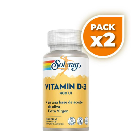 Pack 2x VITAMIN D3 400 UI-120 PERLAS SOLARAY