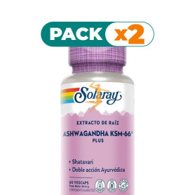 Pack 2x ASHWAGANDHA KSM-66 PLUS 60 CÁPSULAS VEGETALES SOLARAY