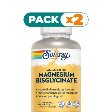 Pack 2x MAGNESIO BISGLYCINATE 240 CÁPSULAS VEGETALES SOLARAY