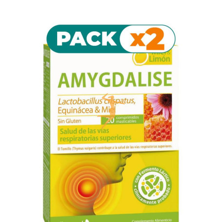 Pack 2x AMYGDALISE MIEL Y LIMÓN 20 COMPRIMIDOS MASTICABLES DIETMED