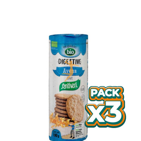 Pack 3x GALLETAS DIGESTIVE AVENA BIO 190Gr. SANTIVERI