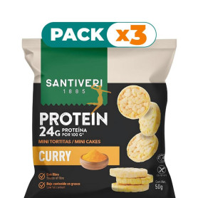 Pack 3x MINI TORTITAS 24% PROTEÍNA CON CURRY 50G SANTIVERI