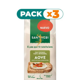 Pack 3x PAN TOSTADO 100% INTEGRAL AOVE 200G SANTIVERI