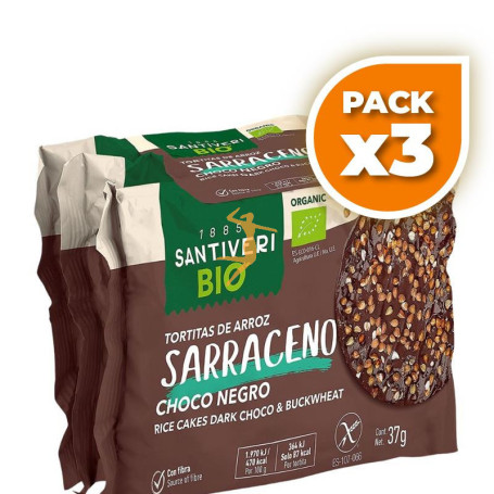 Pack 3x TORTITAS DE ARROZ SARRACENI Y CHOCOLATE NEGRO BIO 37G SANTIVERI