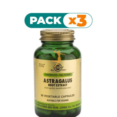 Pack 3x ASTRAGALUS EXTRACTO DE RAÍZ 60 CÁPSULAS VEGETALES SOLGAR