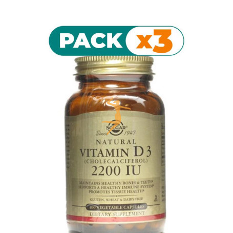 Pack 3x VITAMINA D3 2200UI 55Mcg. 100 CÁPSULAS SOLGAR