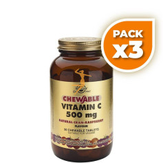 Pack 3x VITAMINA C 500Mg. SABOR FRAMBUESA 90 CÁPSULAS MASTICABLES SOLGAR