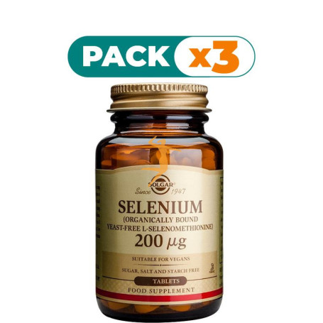 Pack 3x SELENIO 200Mcg. 250 CÁPSULAS SOLGAR
