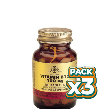 Pack 3x VITAMINA B12 100Mcg. 100 CÁPSULAS SOLGAR