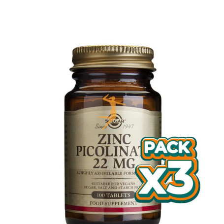 Pack 3x ZINC PICOLINATO 100 CÁPSULAS SOLGAR