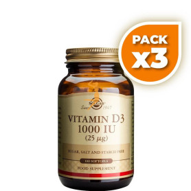 Pack 3x VITAMINA D3 1000UI 100 CÁPSULAS MASTICABLES SOLGAR