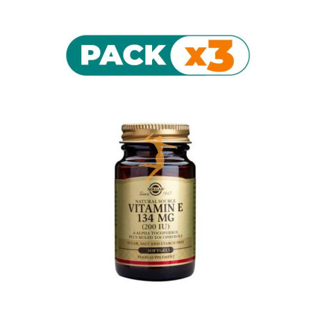 Pack 3x VITAMINA E 200UI 100 CÁPSULAS BLANDAS VEGETALES SOLGAR