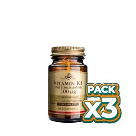 Pack 3x VITAMINA K1 (FITONADIONA) 100MCG. 100 CÁPSULAS SOLGAR