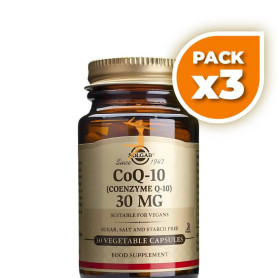 Pack 3x COENZIMA Q10 30MG 30 CÁPSULAS VEGETALES SOLGAR