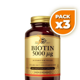Pack 3x BIOTINA 5000MCG 100 CÁPSULAS SOLGAR