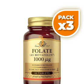 Pack 3x FOLATO 1000MCG 60 COMPRIMIDOS SOLGAR