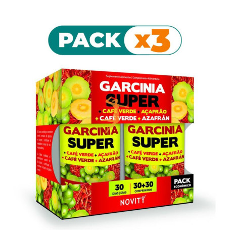 Pack 3x GARCINIA SUPER, CAFÉ Y AZAFRÁN 60 COMPRIMIDOS NOVITY