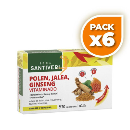Pack 6x POLEN, JALEA Y GINSENG VITAMINADO 30 COMPRIMIDOS SANTIVERI