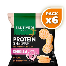 Pack 6x MINI TORTITAS 24% PROTEÍNA CON CEBOLLA 50G SANTIVERI