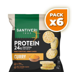 Pack 6x MINI TORTITAS 24% PROTEÍNA CON CURRY 50G SANTIVERI