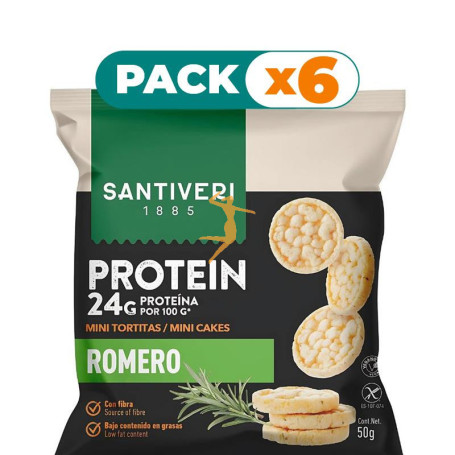 Pack 6x MINI TORTITAS 24% PROTEÍNA CON ROMERO 50G SANTIVERI
