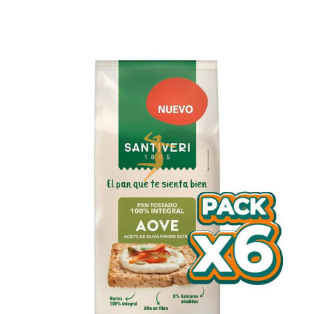 Pack 6x PAN TOSTADO 100% INTEGRAL AOVE 200G SANTIVERI