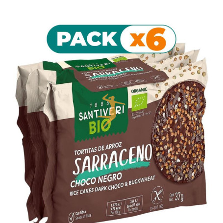 Pack 6x TORTITAS DE ARROZ SARRACENI Y CHOCOLATE NEGRO BIO 37G SANTIVERI