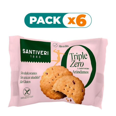 Pack 6x GALLETAS DE ARÁNDANOS TRIPLE ZERO 3 UNIDADES SANTIVERI