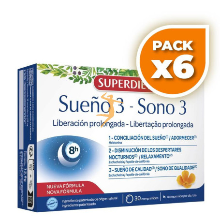 Pack 6x SUEÑO 3 LIBERACIÓN PROLONGADA 30 COMPRIMIDOS SUPERDIET