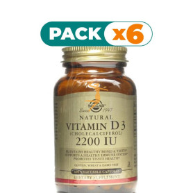 Pack 6x VITAMINA D3 2200UI 55Mcg. 100 CÁPSULAS SOLGAR