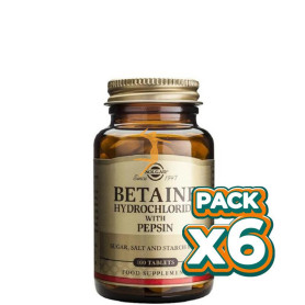 Pack 6x BETAÍNA CLORHIDRATO CON PEPSINA 100 CÁPSULAS SOLGAR
